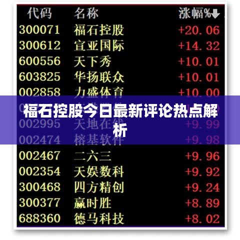 福石控股今日最新评论热点解析