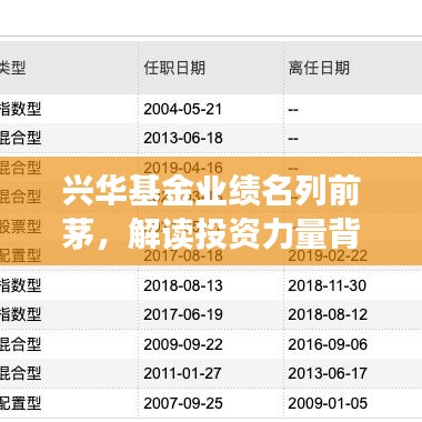 兴华基金业绩名列前茅，解读投资力量背后的策略与业绩风采