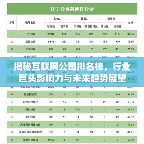 揭秘互联网公司排名榜，行业巨头影响力与未来趋势展望