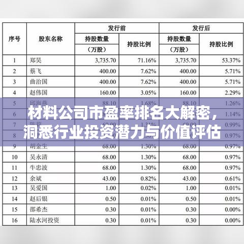 材料公司市盈率排名大解密，洞悉行业投资潜力与价值评估报告